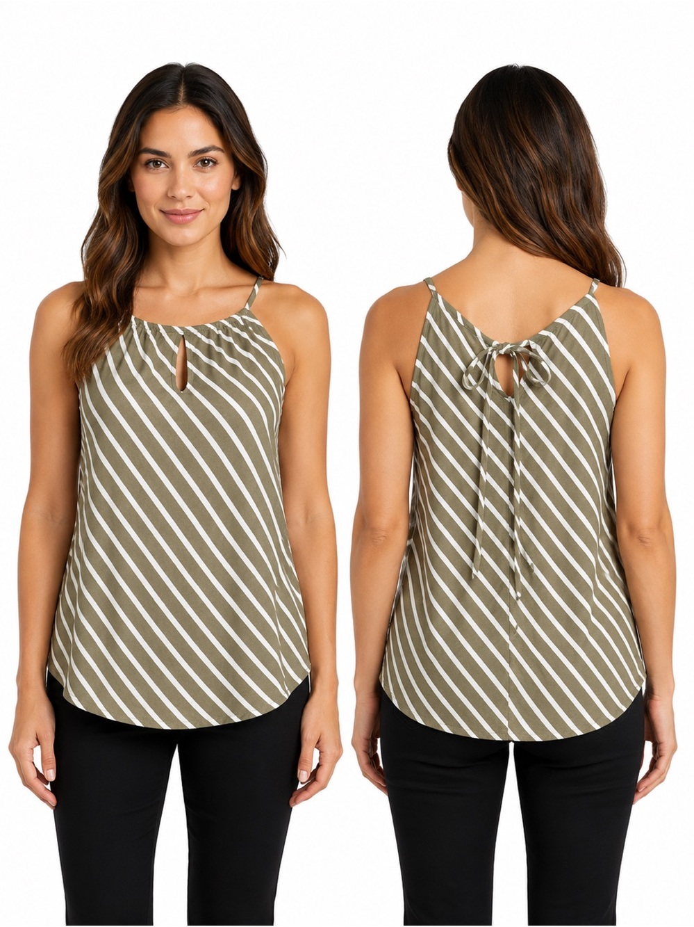New York & Company Strip Tie Back Tank Top Size M